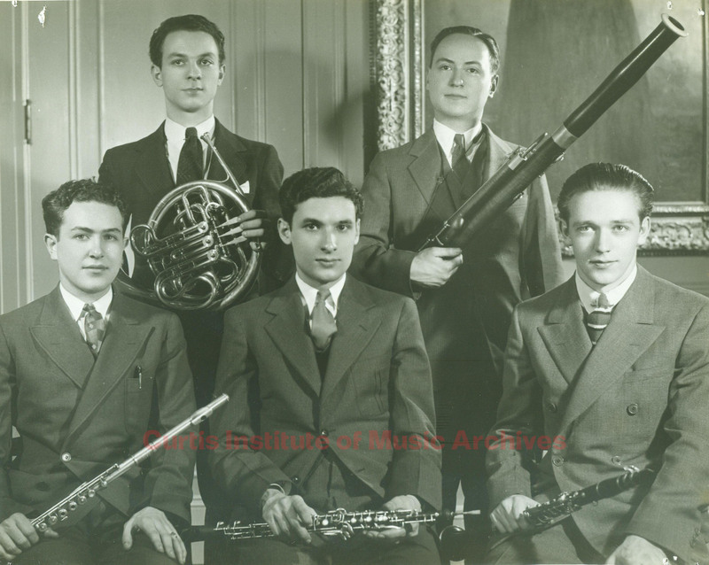 Student woodwind quintet (Theodore Seder, Ernani Angelucci, Julius Baker, Rhadames Angelucci and Edward O&#39;Gorman), circa 1935